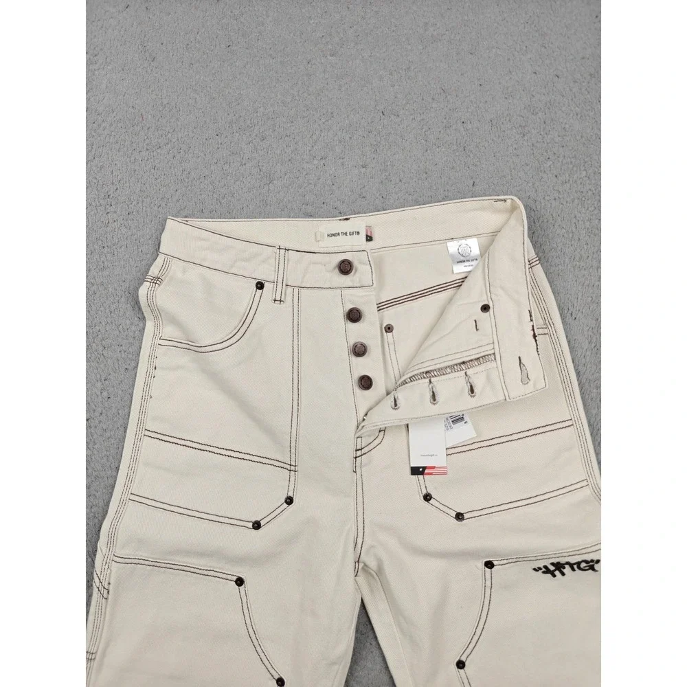 Honor The Gift Pants Womens Medium White Carpenter Twill Straight Leg Workwear - Picture 2 of 8